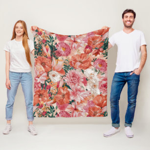 Blommönster för Rosa av orange Fleecefilt