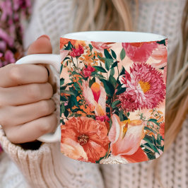 Blommönster för Rosa av orange Kaffemugg