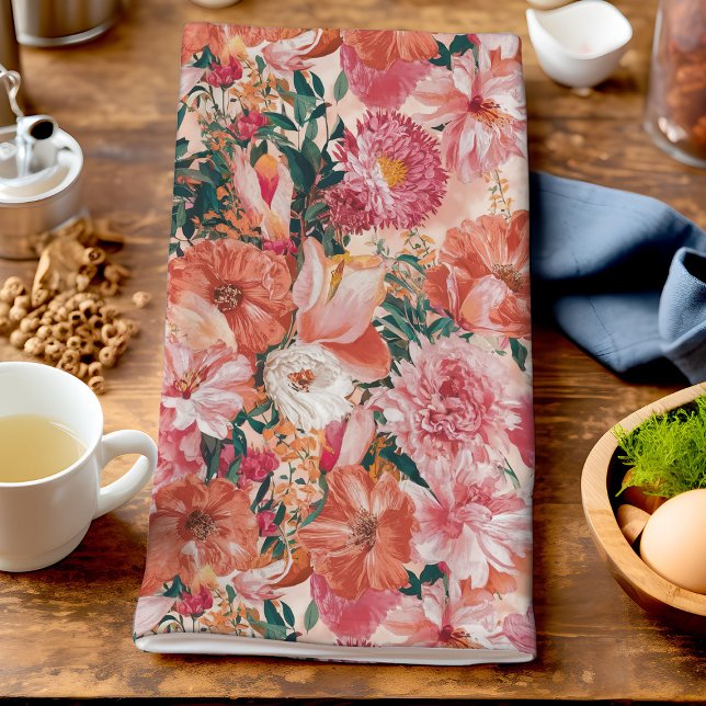 Blommönster för Rosa av orange Kökshandduk (Skapare uppladdad)