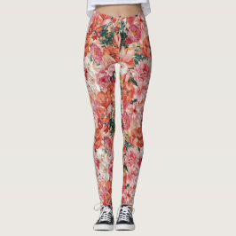 Blommönster för Rosa av orange Leggings