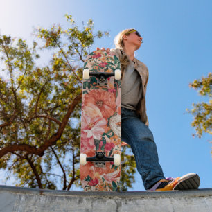 Blommönster för Rosa av orange Mini Skateboard Bräda 18,5 Cm