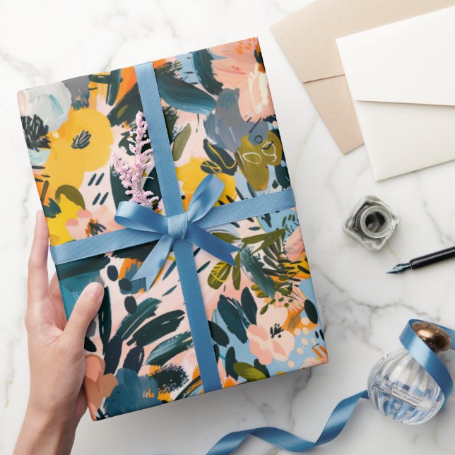 Blommönster för Rosa av snyggt och blå Abstrakt Presentpapper (Gifting)