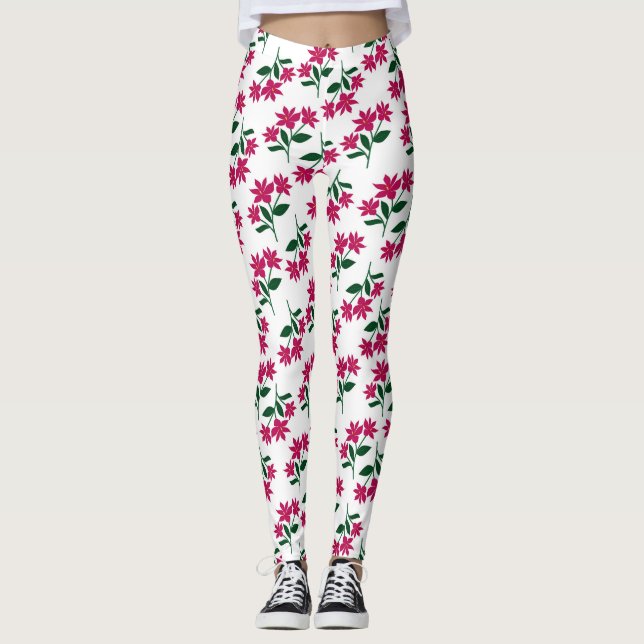 blommönster för rosa daisy på vit bakgrund leggings (Framsida)