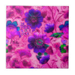 Blommönster för rosa lila av  kakelplatta<br><div class="desc">Chic rosa lila blommigt cloisonne mönster tile.</div>