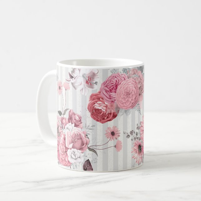 Blommönster för Rosa med vintage Kaffemugg (Framsida vänster)