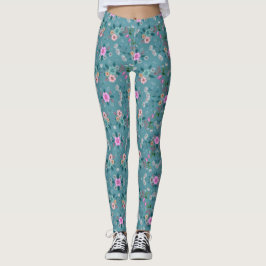 Blommönster för rosa och grönt leggings