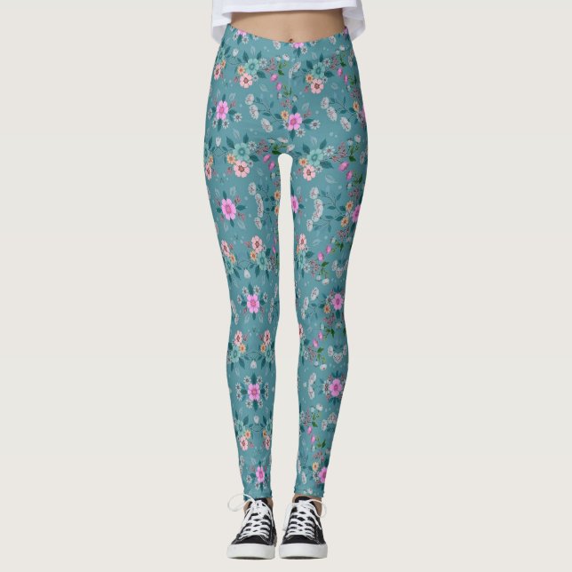 Blommönster för rosa och grönt leggings (Framsida)
