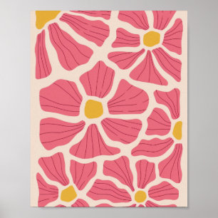 Blommönster för Rosa och Gult i Retro Poster