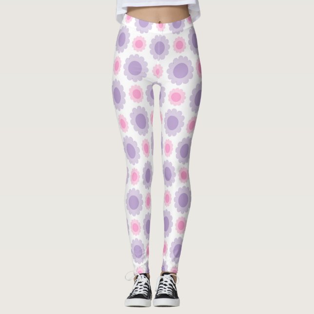 blommönster för rosa och lila leggings (Framsida)