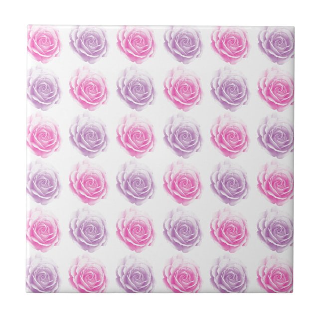 blommönster för rosa och lila ro kakelplatta (Framsidan)
