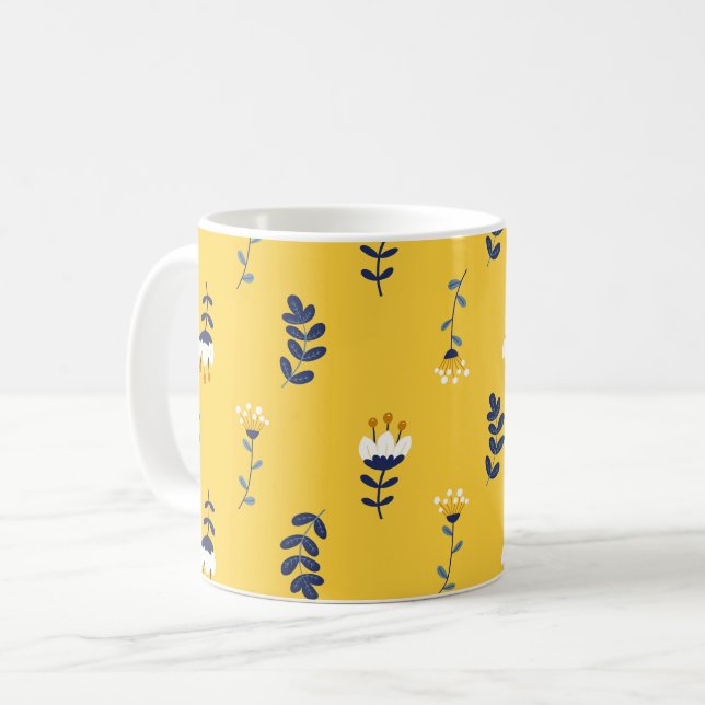 Blommönster för söt Chic Gult Kaffemugg (Framsida vänster)