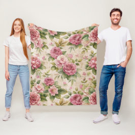 Blommönster för söt Vintage Inspired Rosa Fleecefilt