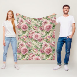 Blommönster för söt Vintage Inspired Rosa Fleecefilt