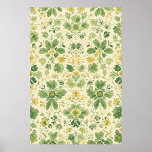 Blommönster för tidlös Grönt och Gult Poster