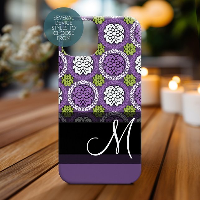 Blommönster för trendig - grönt bläckfisk (Personalized Phone Case with Monogram)