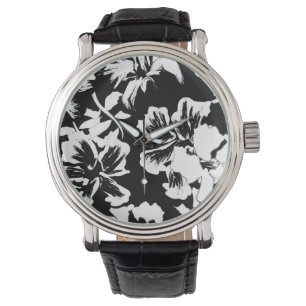 Blommönster för trendig Tropical Abstrakt B&W Wat Armbandsur