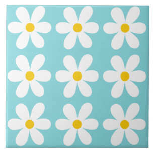 Blommönster för turkos blå Retro-Daisy Kakelplatta