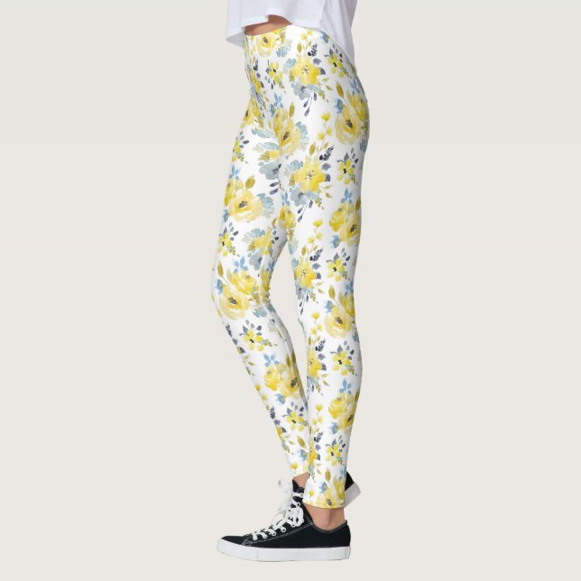 Blommönster för vattenfärgsGult Leggings (Vänster)
