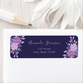 Blommönster för vattenfärgslila och rosa returadress etikett