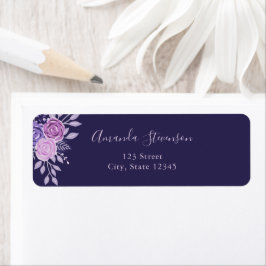 Blommönster för vattenfärgslila och rosa returadress etikett