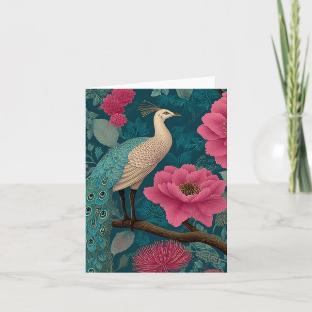 Blommönster för vibrant Peacock och Rosa Anteckningskort (Framsida)