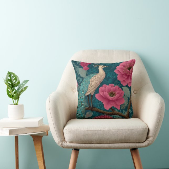 Blommönster för vibrant Peacock och Rosa Kudde (Stol)