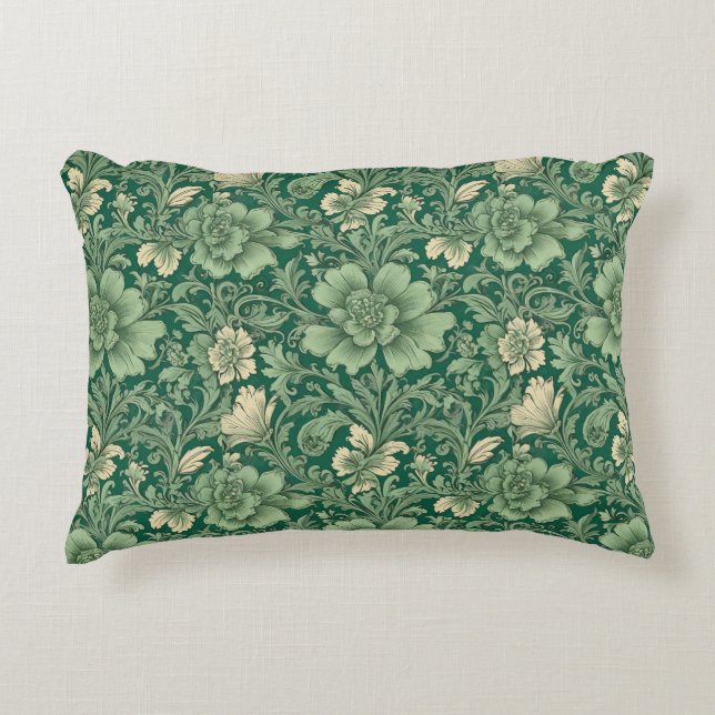 Blommönster för Vintage av Grönt Prydnadskudde (Framsidan)