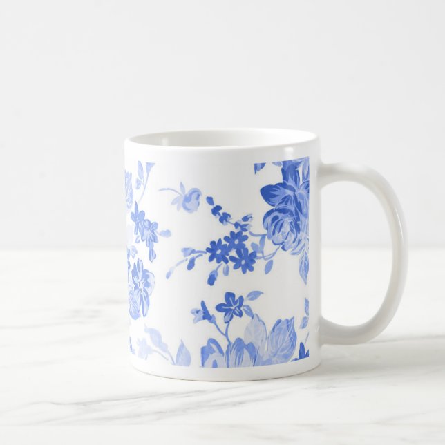 Blommönster för vintageblåttblomma kaffemugg (Höger)