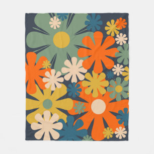 Blommönster för ytliga Retro 60s 70s Blommor Fleecefilt
