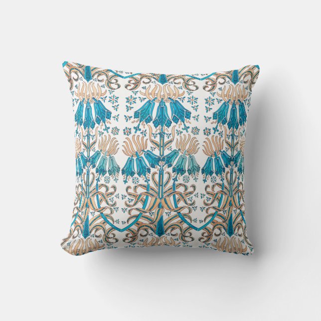 blommönster Fransk Art nouveau Blue White Kudde (Framsida)