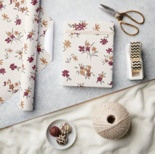 Blommönster Grått Maron Ditsy Presentpapper