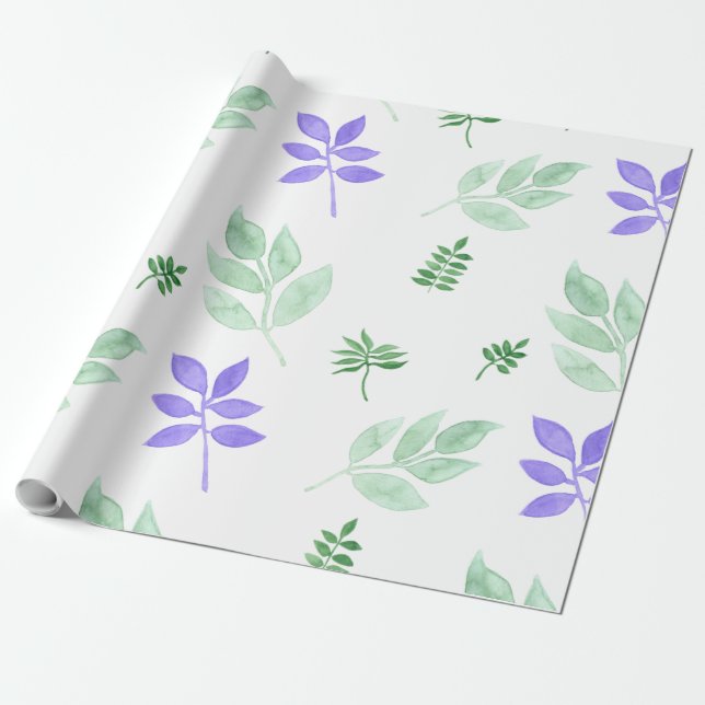 Blommönster, grönt och lila löv presentpapper (Utrullad)