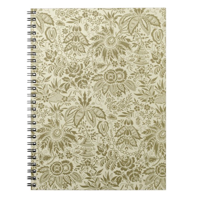 Blommönster Grönt Sage Antique Damask Anteckningsbok (Framsidan)