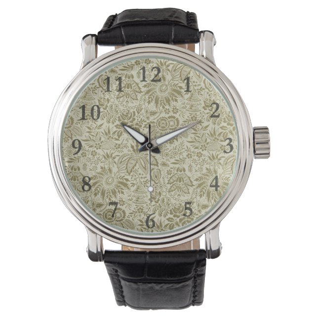 Blommönster Grönt Sage Antique Damask Armbandsur (Framsida)