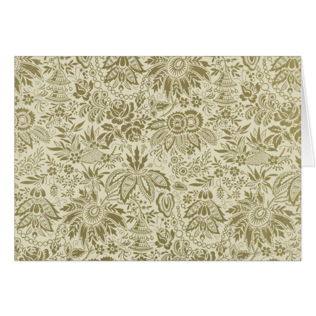 Blommönster Grönt Sage Antique Damask Hälsningskort (Framsidan Horizontal)