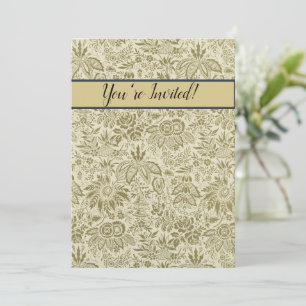 Blommönster Grönt Sage Antique Damask Inbjudningar