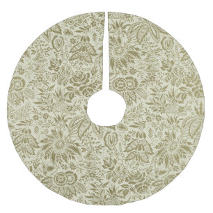 Blommönster Grönt Sage Antique Damask Julgransmatta Borstad Polyester