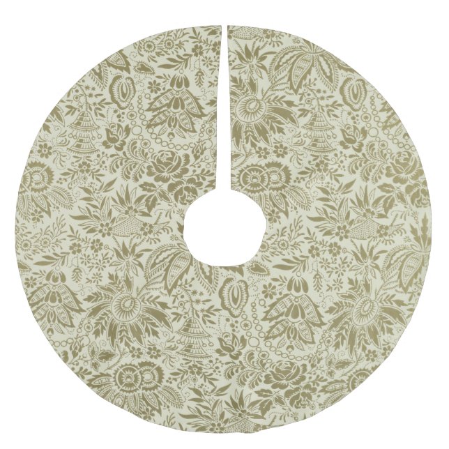 Blommönster Grönt Sage Antique Damask Julgransmatta Borstad Polyester (Framsidan)