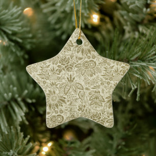 Blommönster Grönt Sage Antique Damask Julgransprydnad Keramik