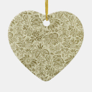 Blommönster Grönt Sage Antique Damask Julgransprydnad Keramik