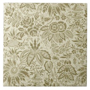 Blommönster Grönt Sage Antique Damask Kakelplatta