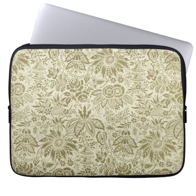 Blommönster Grönt Sage Antique Damask Laptop Fodral (Framsidan)