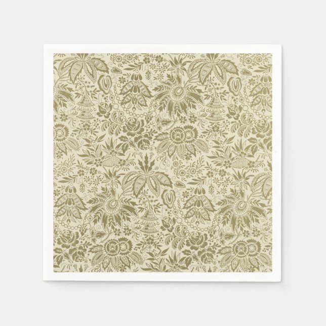 Blommönster Grönt Sage Antique Damask Pappersservett (Framsidan)