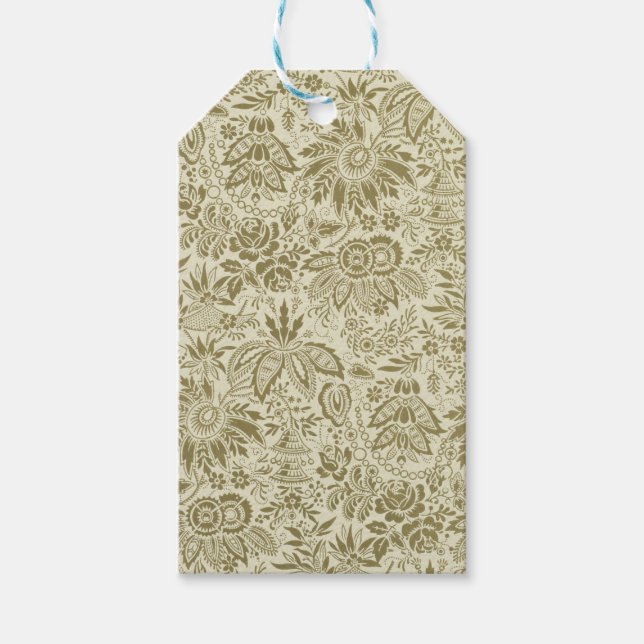 Blommönster Grönt Sage Antique Damask Presentetikett (Framsidan)