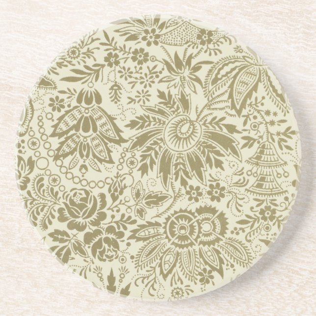 Blommönster Grönt Sage Antique Damask Underlägg (Framsidan)