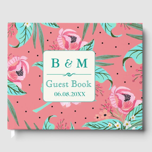 Blommönster - Guestbook för koral Rosa Personlig Gästböcker (Framsida)