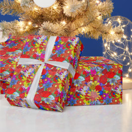 Blommönster Gult Blue Lila Grönt Red Presentpapper