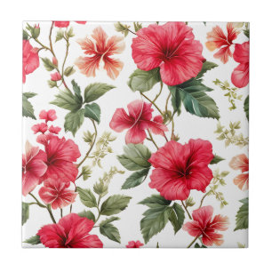 Blommönster Hibiscus Flowers Kakelplatta
