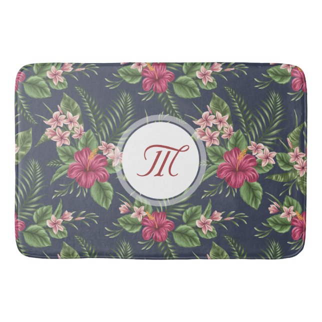 Blommönster Hibiscus Monogram Bath Mat Badrumsmatta (Framsidan)
