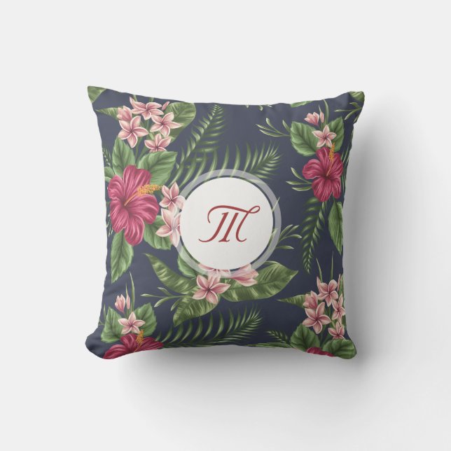 Blommönster Hibiscus Monogram Pillow Kudde (Framsida)